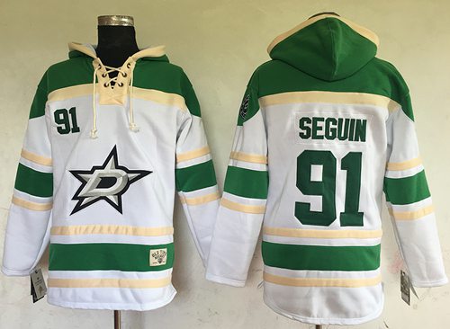 Stars #91 Tyler Seguin White Sawyer Hooded Sweatshirt Stitched NHL Jersey - Click Image to Close